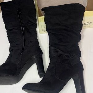 Diba Black suede knee high boots with bow size 11